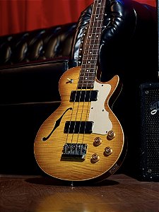 Baixo 4 Cordas Semi Acústico Triumph Les Paul Honey Burst