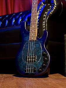 Baixo 4 Cordas Sterling By Music Man Stingray RAY34 Poplar Burl Neptune Blue Satin