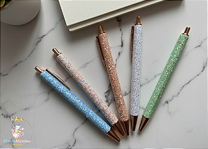 Caneta Metálica LUXO Glitter Pedrinhas - Unidade sortida
