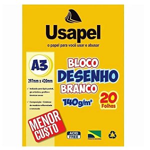 BLOCO DESENHO BRANCO 140G A3 20FLS USAPEL(E)