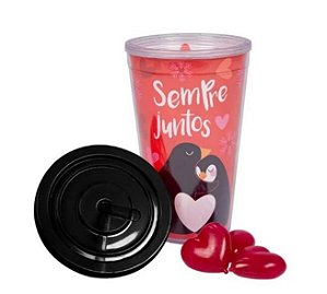 COPO CANUDO COM GELO - AMOR DE PINGUIM