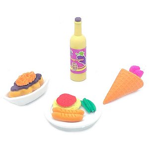 KIT 4 MINI BORRACHAS COM MARMITINHA - COMIDA E SOBREMESA