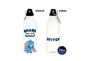 GARRAFA DE ALUMINIO BRANCA 500ML C/MOSQUETAO STITCH CUTE  EAN :7908623028759