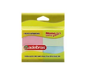 MEMO NOTE 38 X 51 - C/4 BLOCOS 50FLS CORES SUAVES
