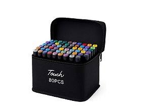 ESTOJO DE CANETAS MARCADOR PERMANENTE PONTA DUPLA 80 CORES