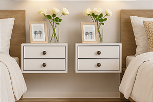 Kit 2 Mesas Cabeceira Suspensas MDF Branco com 2 Gavetas 40cm – Enviadas Montadas