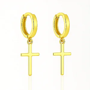 Par de Brinco Com Crucifixo Banhado A Ouro 18k