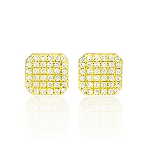 Par de Brinco Square Cravejado Banhado a Ouro 18K