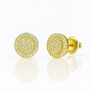 Par de Brinco Round Cravejado Banhado a Ouro 18k