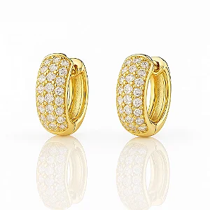 Par de Brinco Argola 16 Pedras Cravejado 11mm Banhado a Ouro 18k