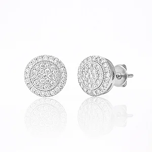 Par de Brinco Round Cravejado Ouro Branco