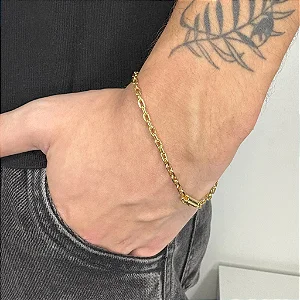 Pulseira Carrier Cadeado 19cm 3mm (Fecho Canhão) (Banho Ouro)