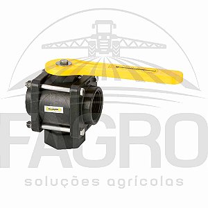 (ITEM PROMOCIONAL) VÁLVULA ESFERA MANUAL 3 VIAS, ROSCA FÊMEA 2”, ROSCA FÊMEA INFERIOR 2”, PP - BANJO