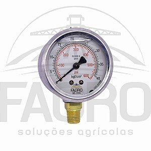 MANÔMETRO DIÂMETRO 62 COM GLICERINA, SAÍDA INFERIOR, ROSCA NPT 1/4 DE POLEGADA - FAGRO