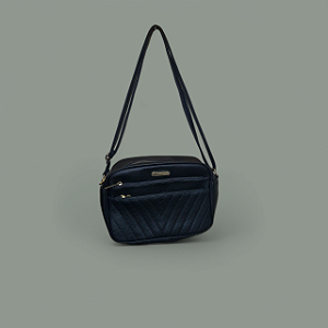 Bolsa Tiracolo Feminina Chevron com Zíper Duplo - Alça Longa