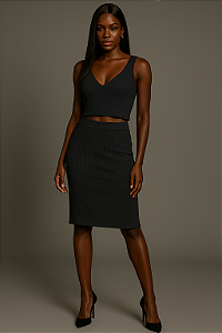 Conjunto Top e Saia Preto G1