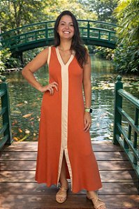 Vestido Hellen Godê Moletinho Bicolor Longo