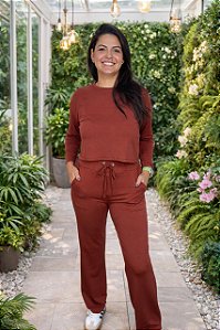 Conjunto Cropped com Calça Confortável Moletinho Inverno