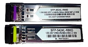 Transceptor óptico GBIC SFP 1.25G Bidirecional até 80km Monomodo Wdm 1FO (Par)