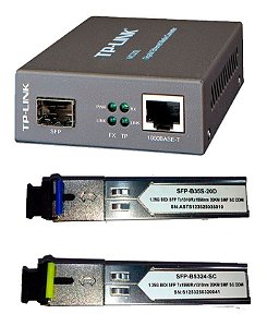 Kit Conversor Fibra Óptica PTP 1 Mc220l + par de Gbic Monomodo 20km Sc 1fo Bidirecional