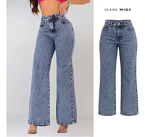 Calça Jeans Wide Leg Pantalona Cintura Alta Jeans 100% MAIS VENDIDO 3º em Calças