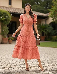 Vestido Moda Evangélica Saia 2 Marias 100% Algodão Botões