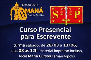 ESCREVENTE- PRESENCIAL SÁBADO - DE 28/03 a 13/06 - das 08 às 12h