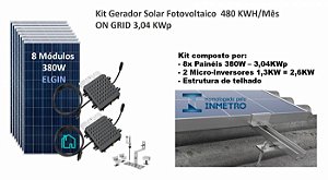 Kit Gerador Solar Fotovoltaico 480kwh/mês ON GRID