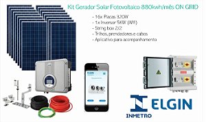 Kit Gerador Solar Fotovoltaico 880kwh/mês ON GRID