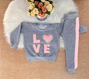 Conjunto de moletom flanelado LOVE