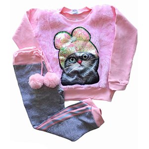 Conjunto de moletom Gatinha Paetês