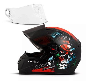 Capacete FW3 GT Skull fosco que brilha no escuro com duas viseiras -  Velomoto