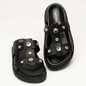 Papete Rafitthy Preta com Flores Douradas