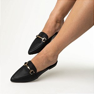 Mule Rafitthy Preto com Fivela Dourada