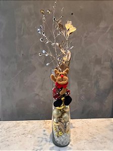 Vaso de vidro com bolinhas doradas + boneco natalino