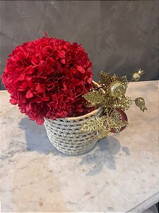 Cesta com hortência vermelha