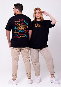 Camiseta Oversized Jesus me Salvou- Preto
