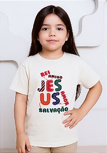 Camiseta Infantil Unissex- Jesus Adjetivos -Cor Marfim