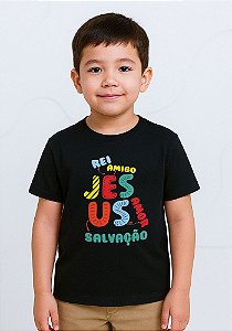 Camiseta Infantil Unissex- Jesus Adjetivos -Cor Preto