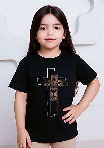 Camiseta Infantil Unissex- Cruz Leão -Cor Preto