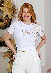 Camiseta Feminina Fé estrelas -Cor Branco