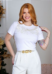 Camiseta Feminina Abençoada Gola -Cor Branco
