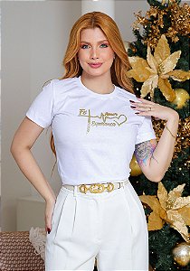 Camiseta Feminina Fé, Esperança, Amor- Patch -Cor Branco