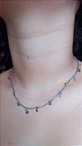 Choker Astral em Aço Inox — Lua e Estrelas