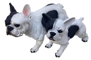 Bulldog Francês E Filhote Estátua Resina Decorar Casa Jardim