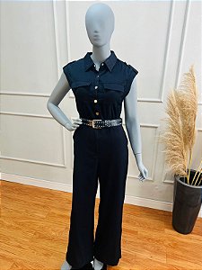 Macacão com Cinto Azul Marinho