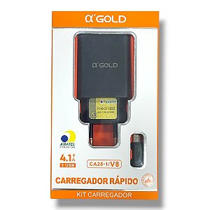 Carregador A'Gold V8 4.1A 2 USB Preto CA28-1 Anatel