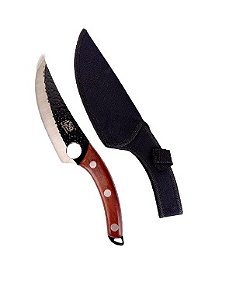 Faca Artesanal Damasco 7’’ Cabo em Madeira Inteiriço com Bainha