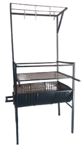 Churrasqueira de Tambor de 200 litros com Varal e Grelha de Moeda Inox