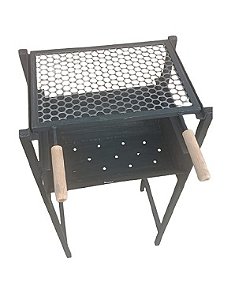 Churrasqueira de Chapa de Ferro com Grelha de Moeda Inox